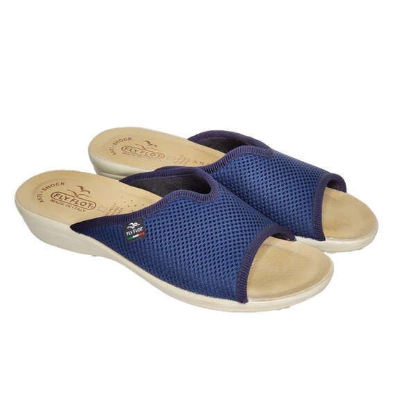 Fly Flot Blue Mesh Comfort Slides Wedge Heel Sandals Anti Shock Anatomic - Picture 1 of 8